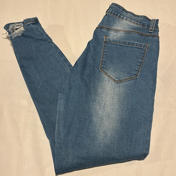 Bamboo skinny Distressed High Waist Blue Women Jeans - Picture 2 of 7